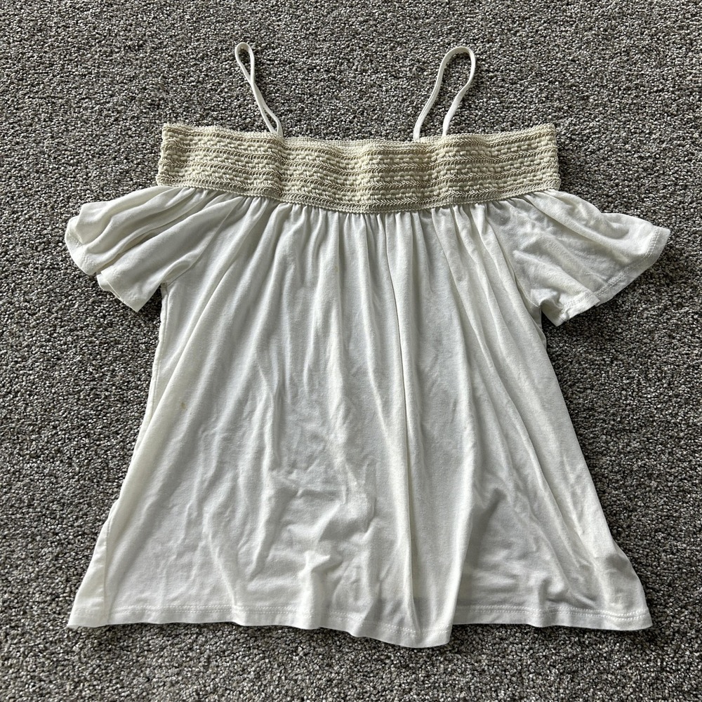 Y2K Charlotte Russe Blouse Womens Medium White Off Shoulder Flutter Sleeve Boho